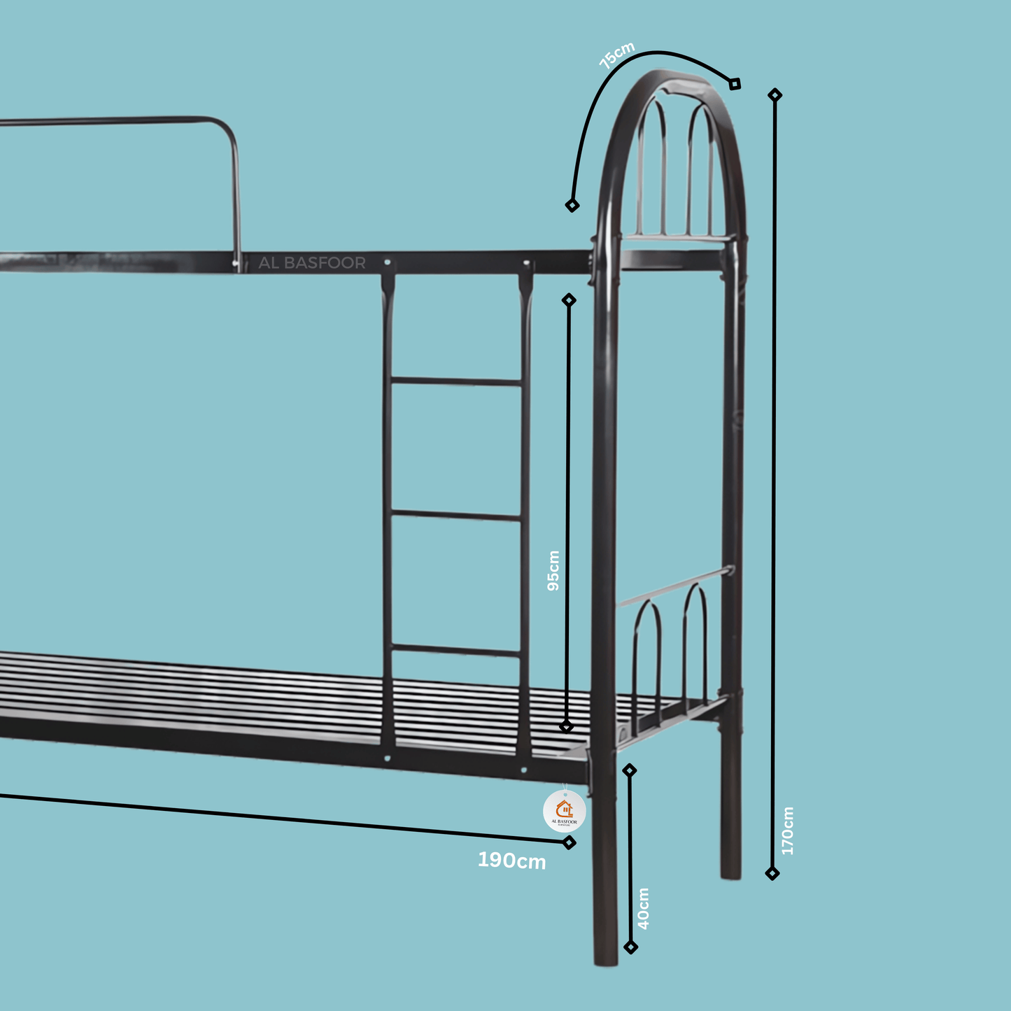 Heavy Duty H3 Black Metal Bunk Bed Wide Strip Lite | 75x190 |
