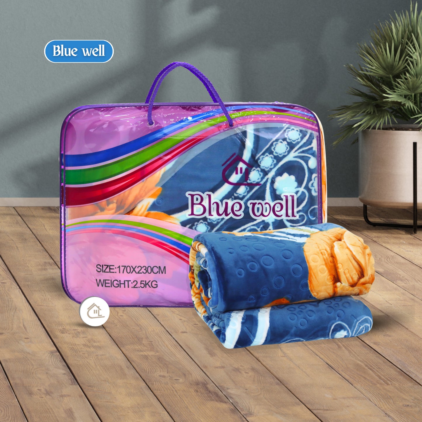 Al Basfoor Blue Well Blanket | 2.5 KG | Navy Blue-Orange | 170x230cm