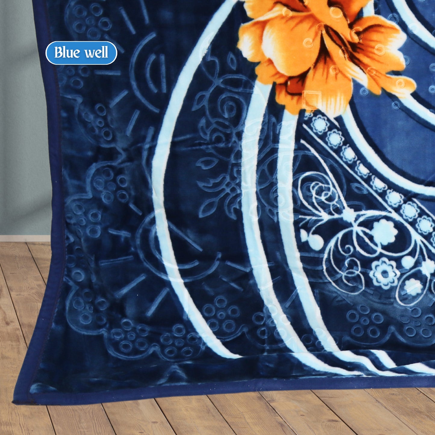 Al Basfoor Blue Well Blanket | 2.5 KG | Navy Blue-Orange | 170x230cm