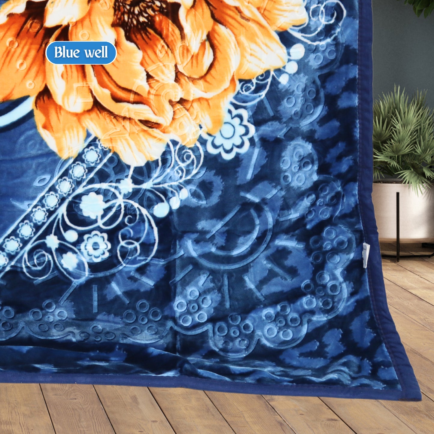 Al Basfoor Blue Well Blanket | 2.5 KG | Navy Blue-Orange | 170x230cm