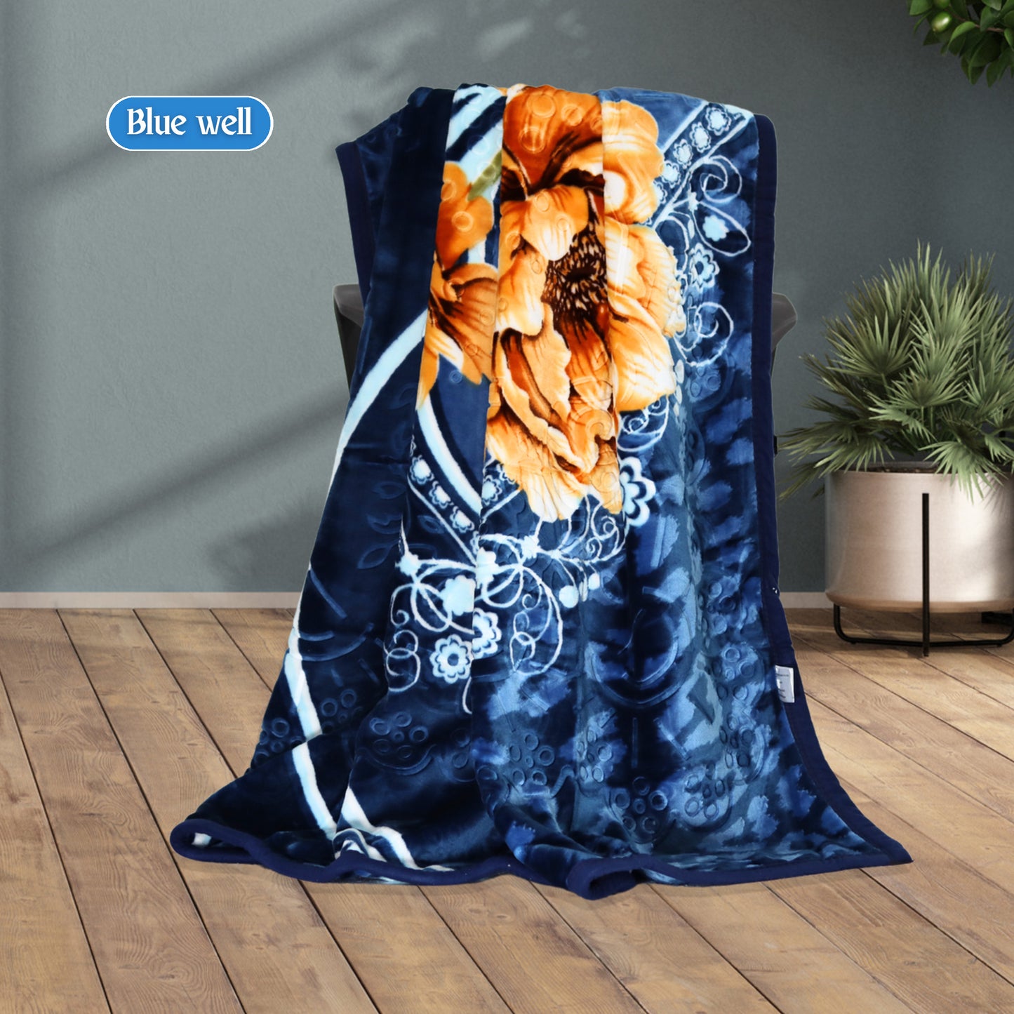 Al Basfoor Blue Well Blanket | 2.5 KG | Navy Blue-Orange | 170x230cm