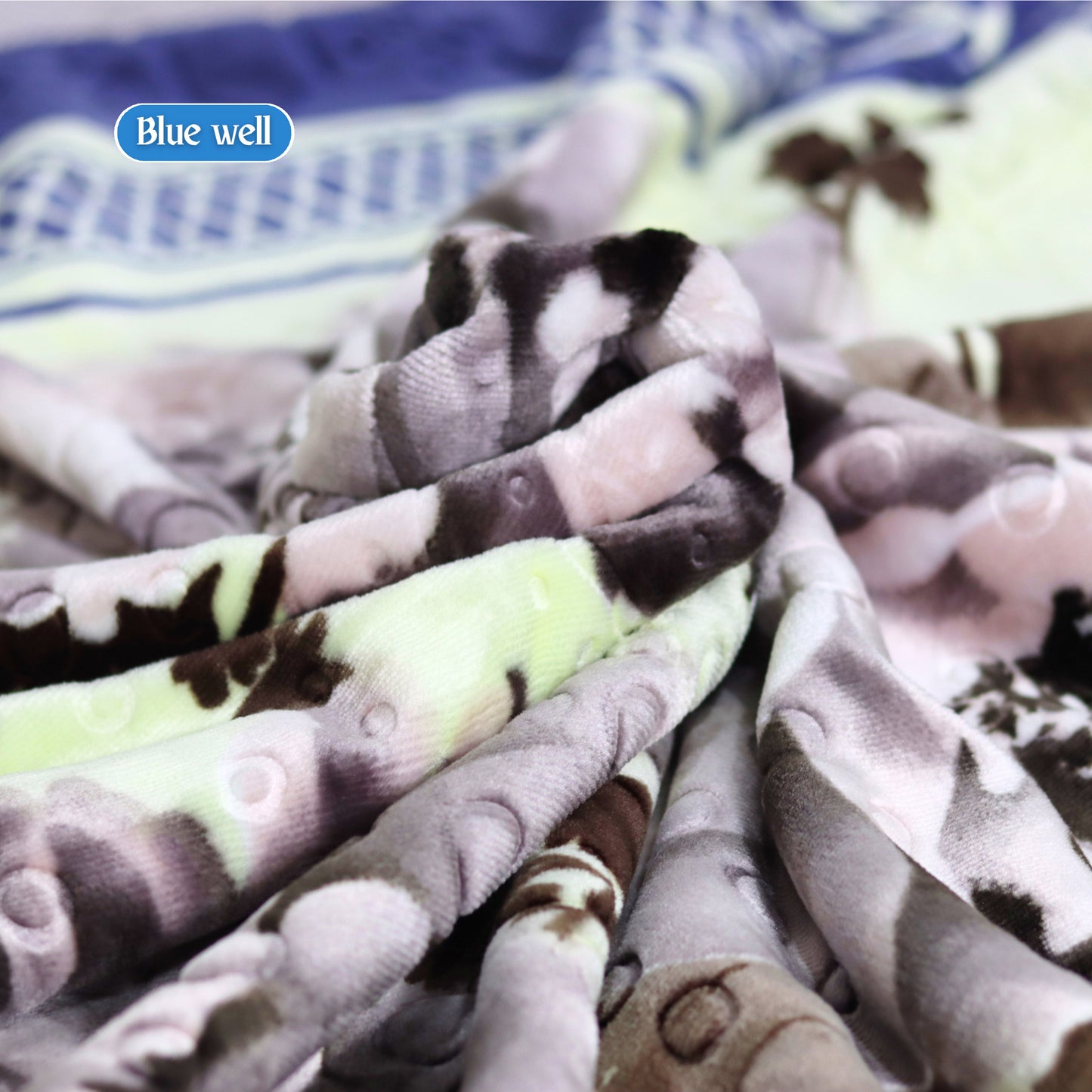 Close-Up of Floral and Geometric Designs – Light Cream, Deep Blue & Brown