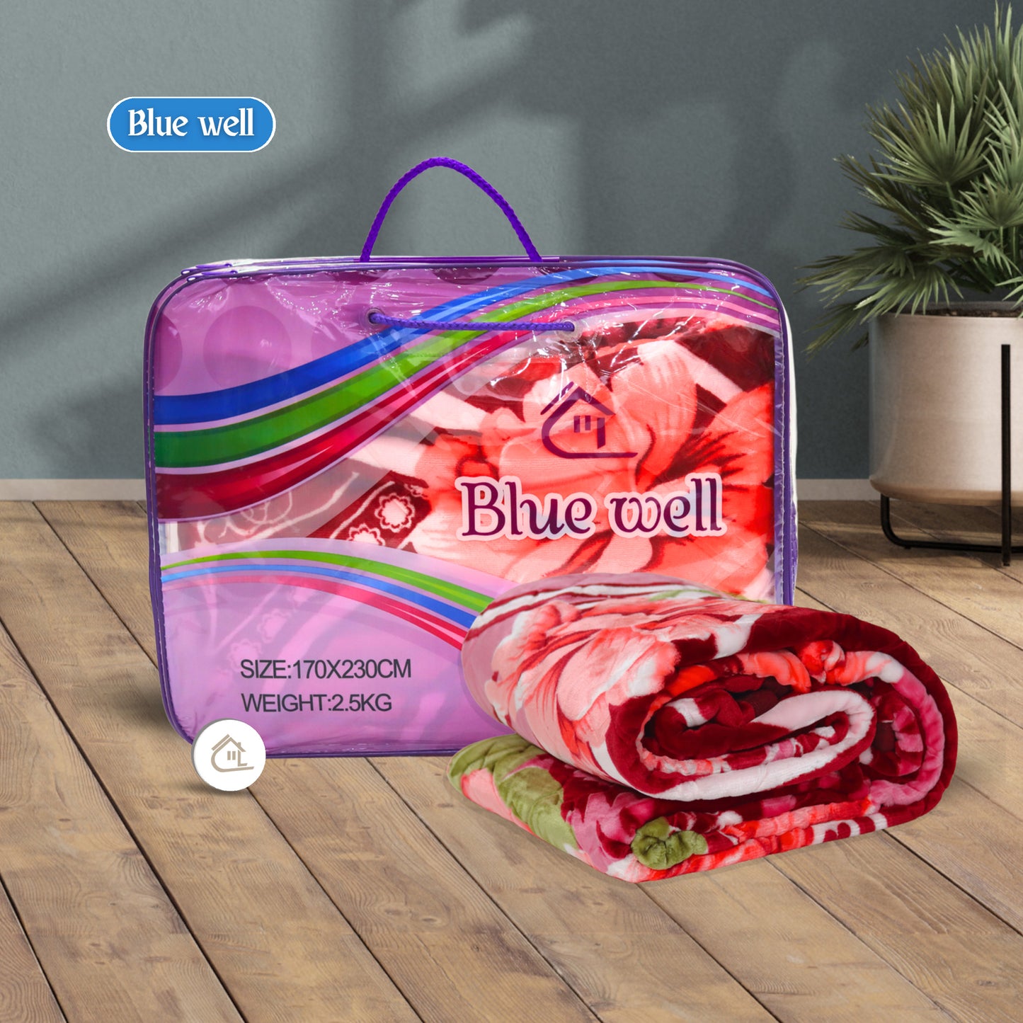 Al Basfoor Blue Well Blanket | 2.5 KG Lightweight | Red-Pink | 170x230cm