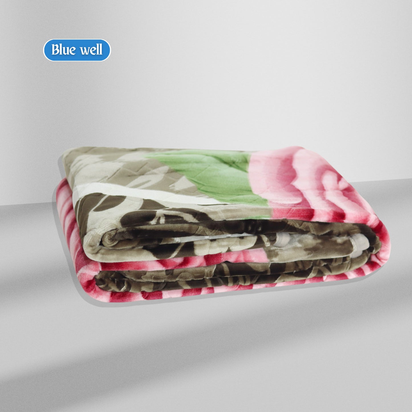 Folded Blue Well Blanket – Red, Green & Cream Floral Pattern