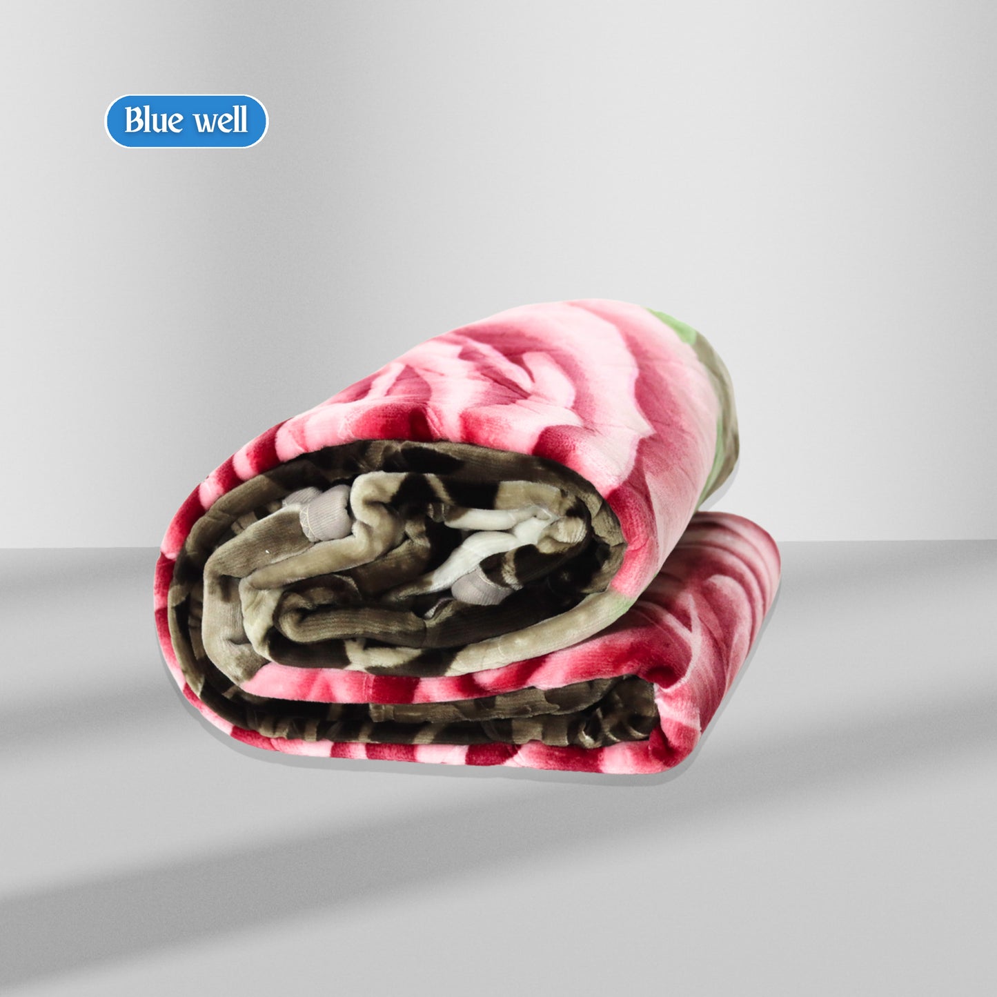 Folded Blue Well Blanket – Red, Green & Cream Floral Pattern
