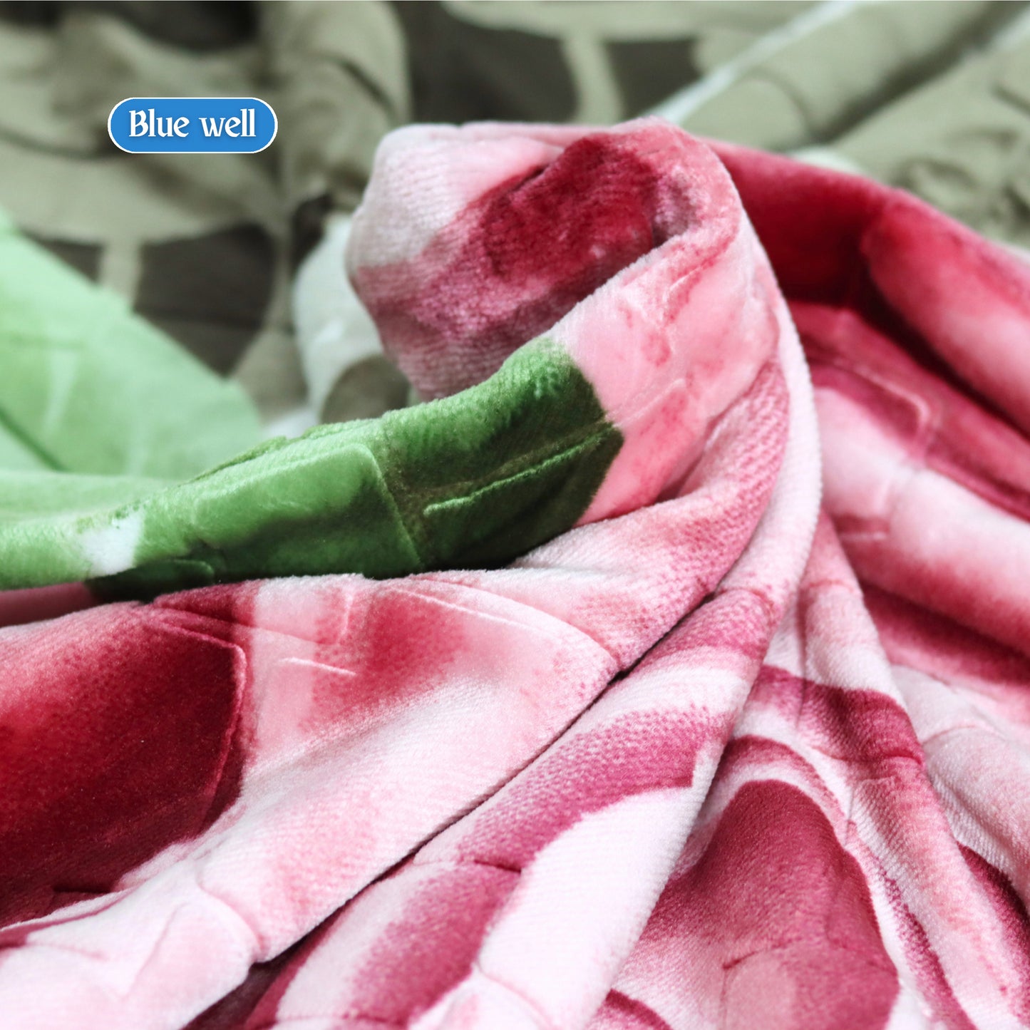 Close-Up of Floral Pattern – Red, Green, and Cream Soft Raschel Material