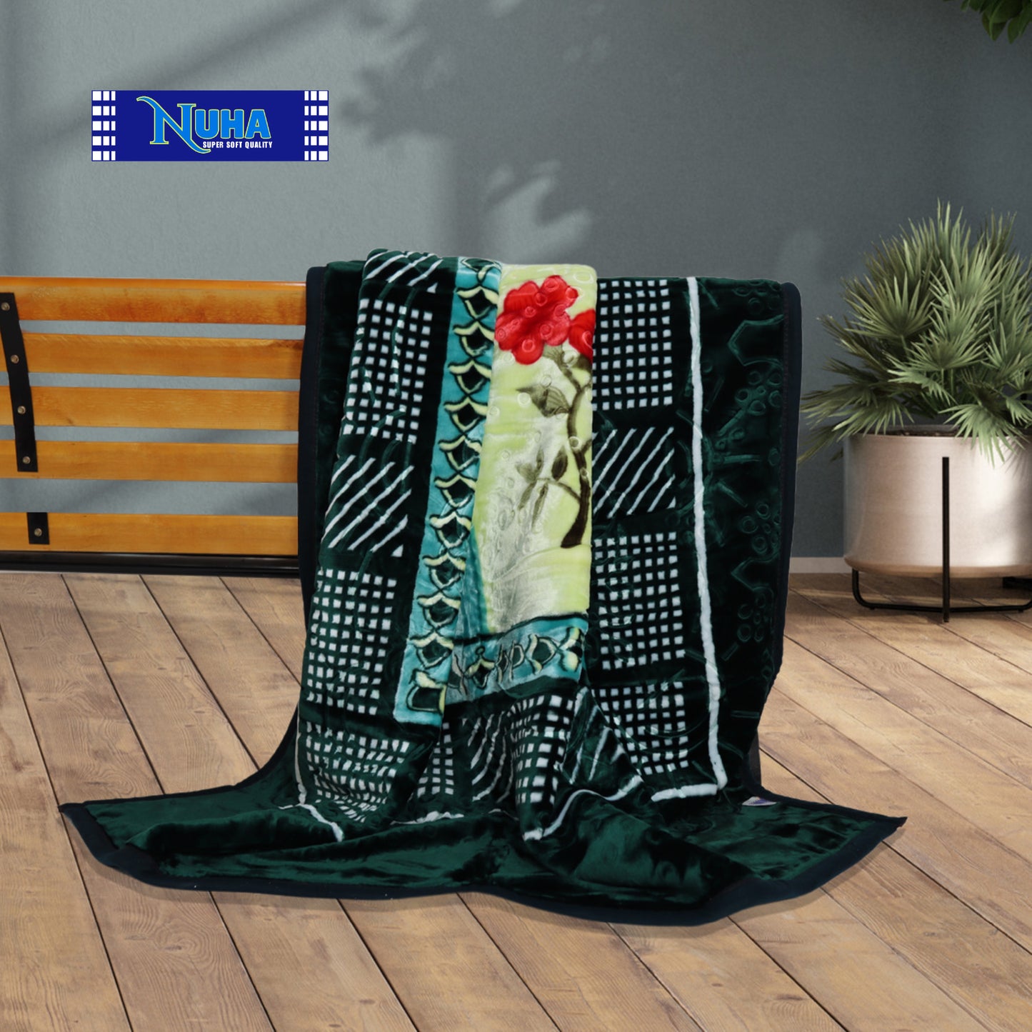 Nuha Premium Single 2ply Blanket Blue & Green | 170 x 220 cm |