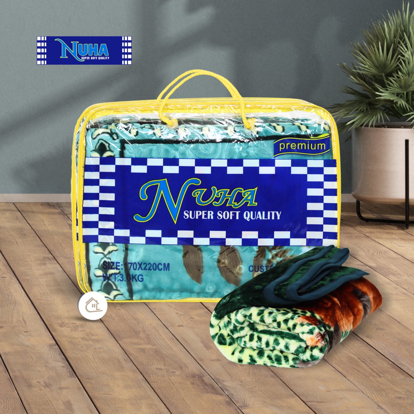 Nuha Premium Single 2ply Blanket Blue & Green | 170 x 220 cm |