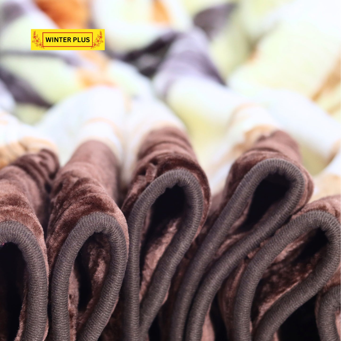 Stacked Winter Plus Blankets – Soft Brown and Cream Layers with Edge Close-UP