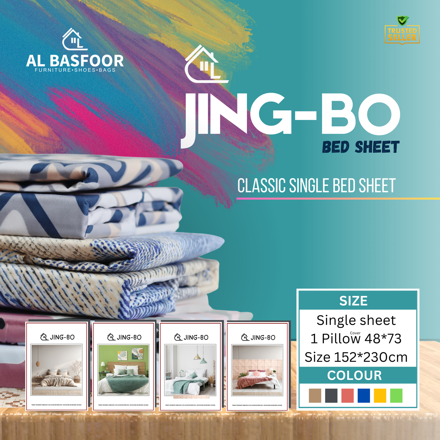 Jing-Bo Single Bed Sheet (152×230) with 1 Pillow Cover (48×73)