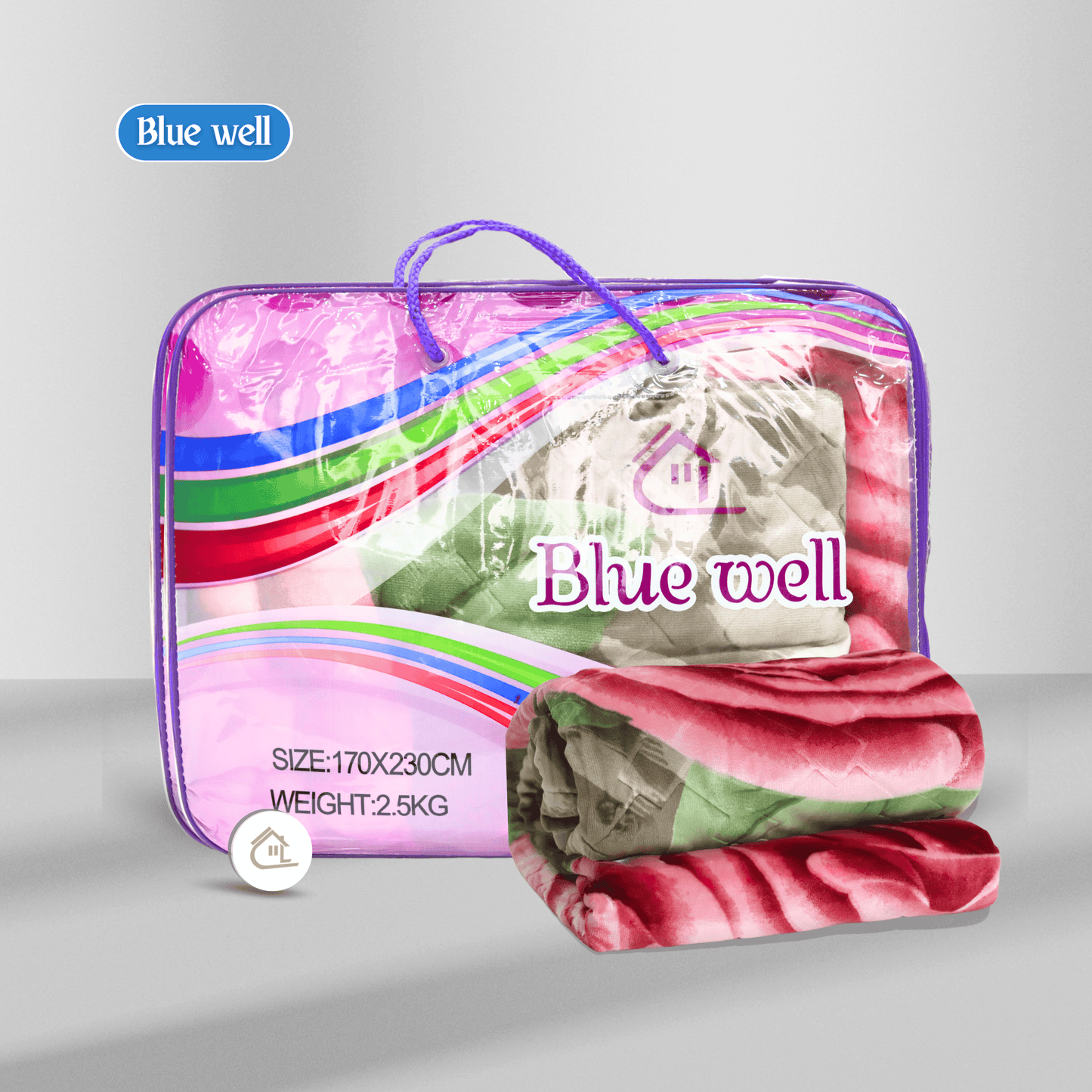 Blue Well Blanket Packaging – Red, Green & Cream Floral Design