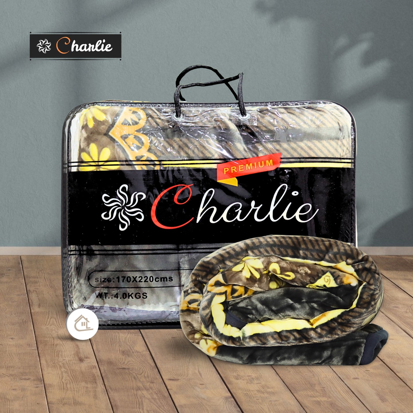 Al Basfoor Premium Charlie Two-Ply Blanket | Yellow-Black | Size 170 x 220 cm