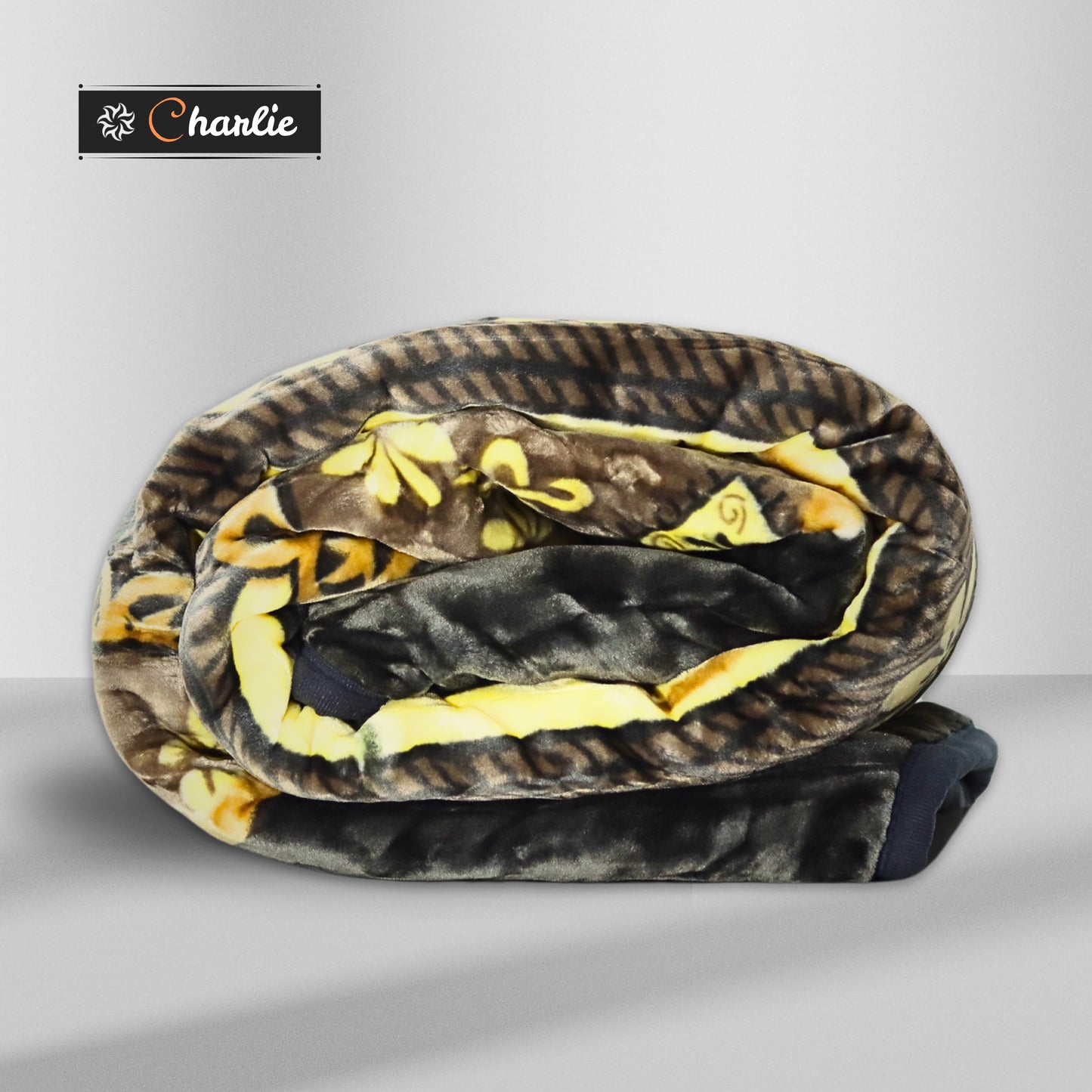 Al Basfoor Premium Charlie Two-Ply Blanket | Yellow-Black | Size 170 x 220 cm