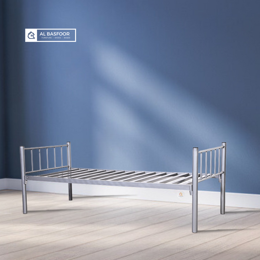 Silver Single Metal Bed -Round Pipe &-Rectangular Tube Design