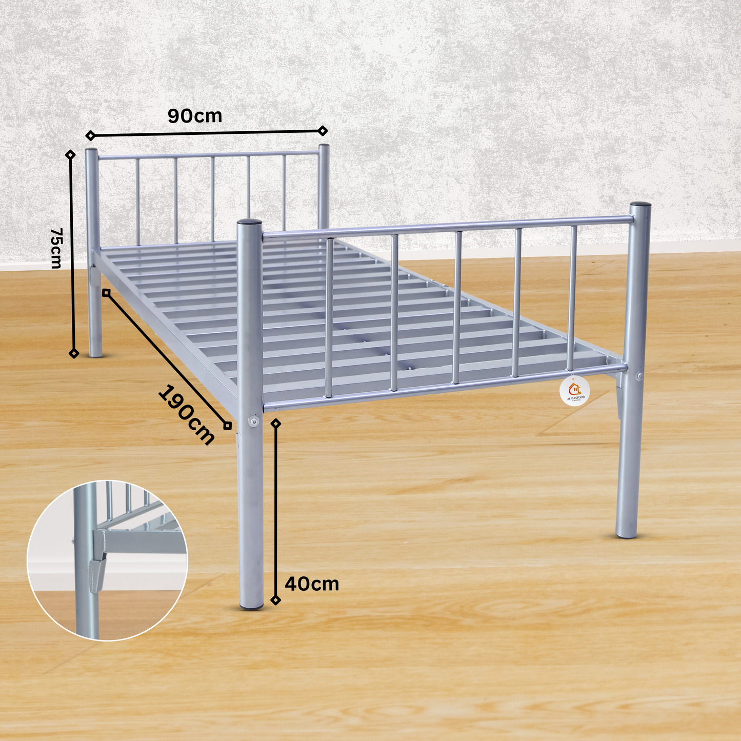 Silver Single Metal Bed -Round Pipe &-Rectangular Tube Design