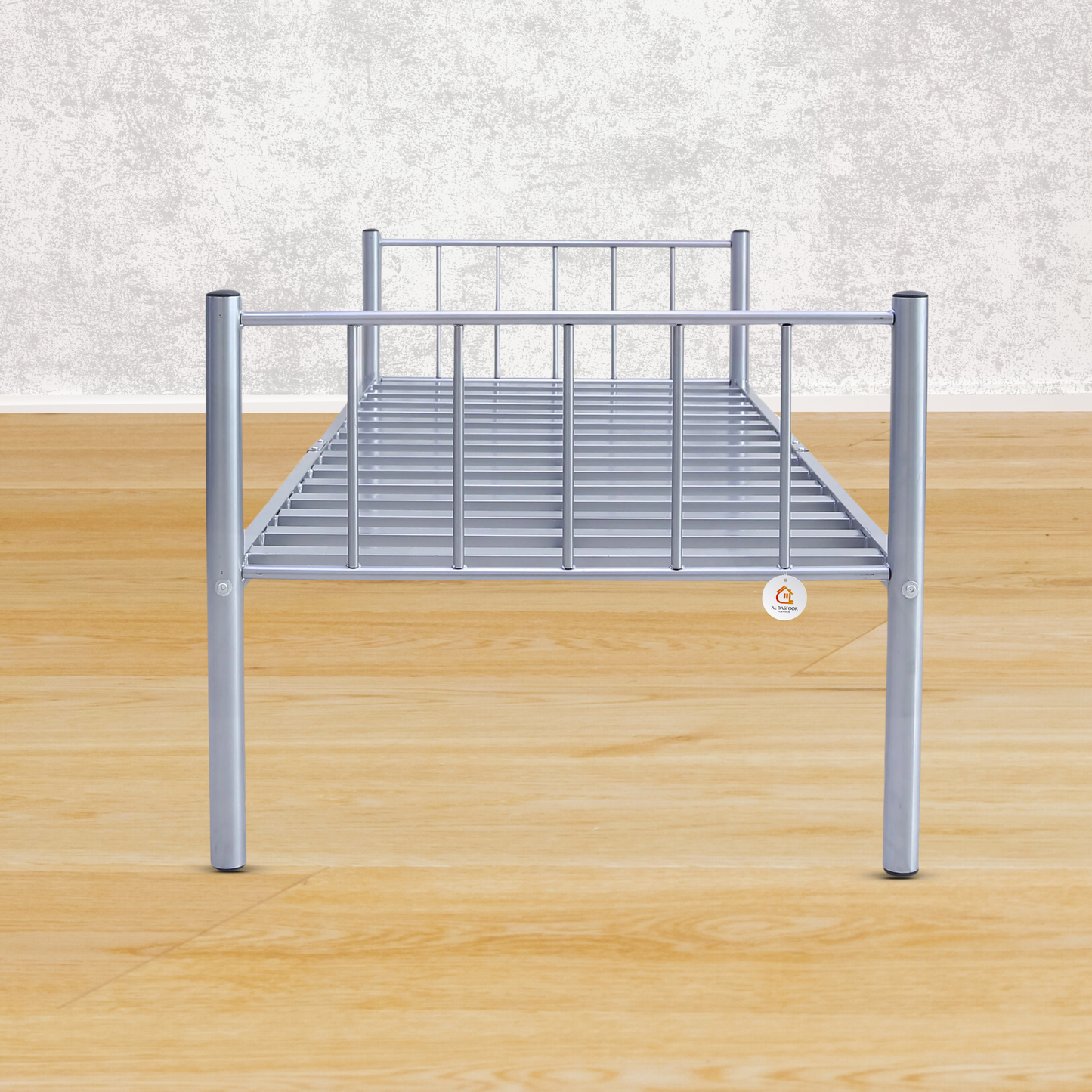 Silver Single Metal Bed -Round Pipe &-Rectangular Tube Design