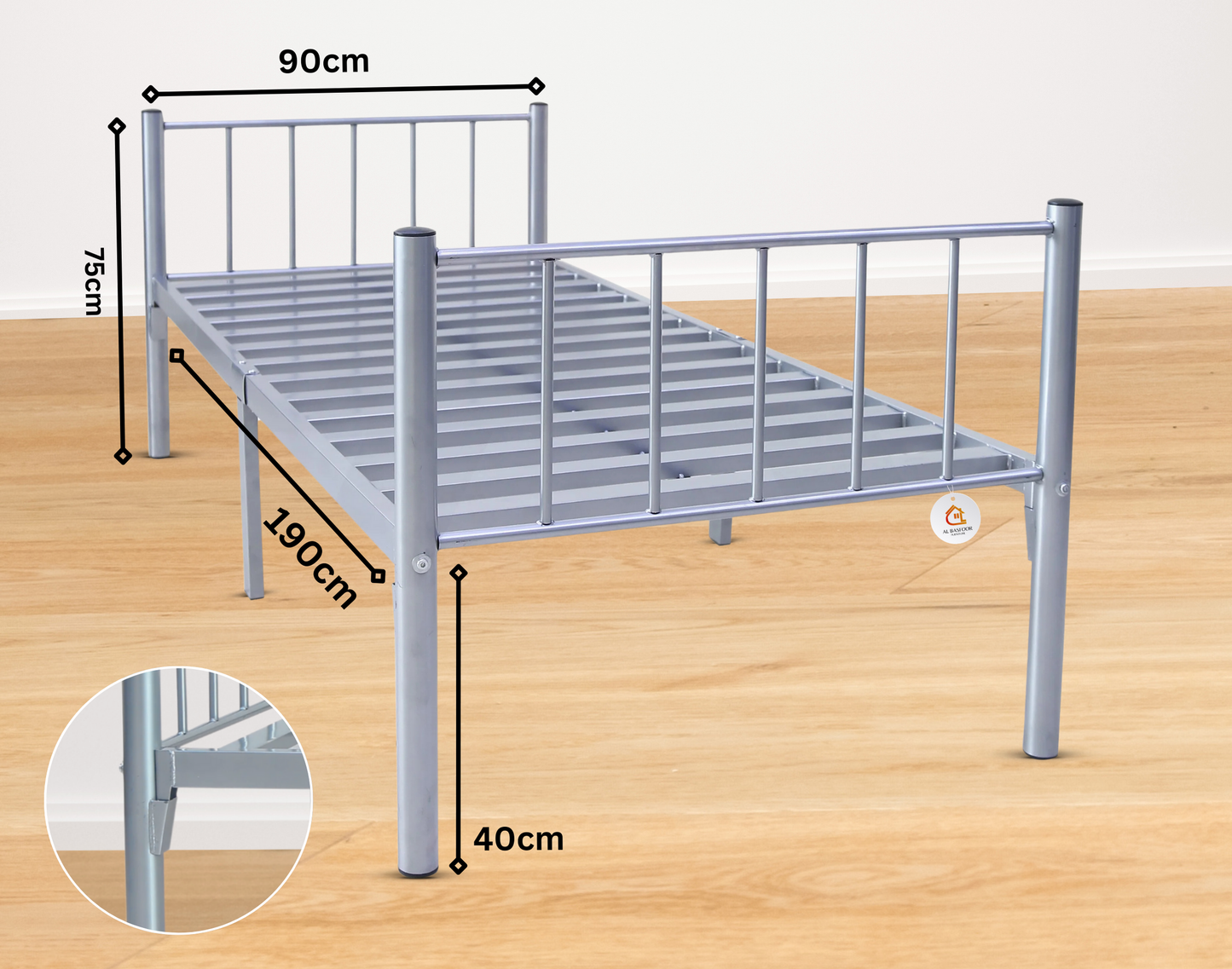Heavy-Duty Single Metal Bed (6-Leg Support)