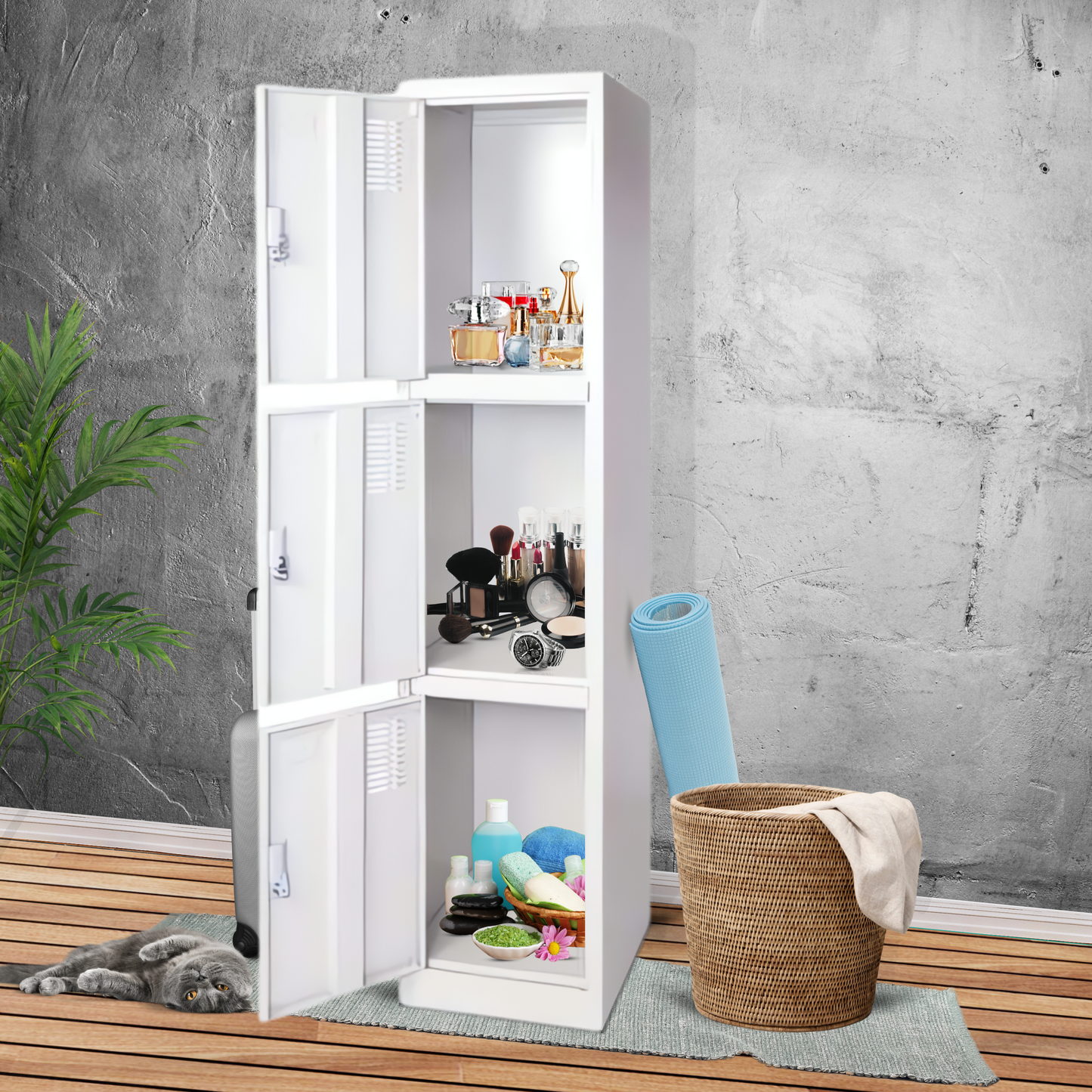 Three Door Steel Locker - French Grey