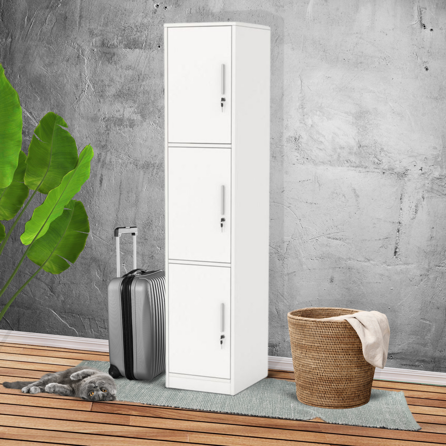 Three Door Steel Locker - French Grey