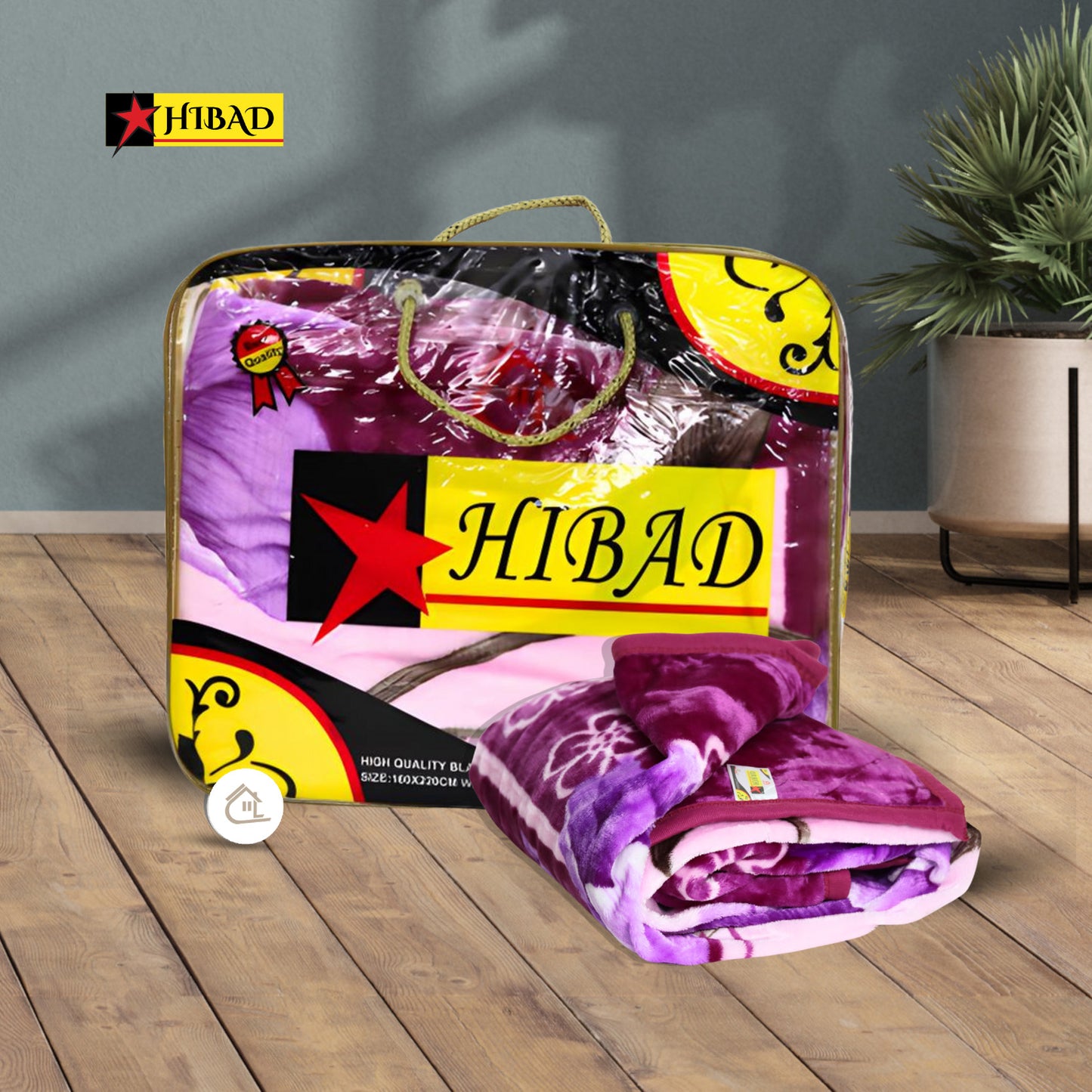 Hibad Single Blanket in shades of purple and pink, adorned with floral and abstract patterns. Made from soft Raschel fabric for a luxurious and durable experience.