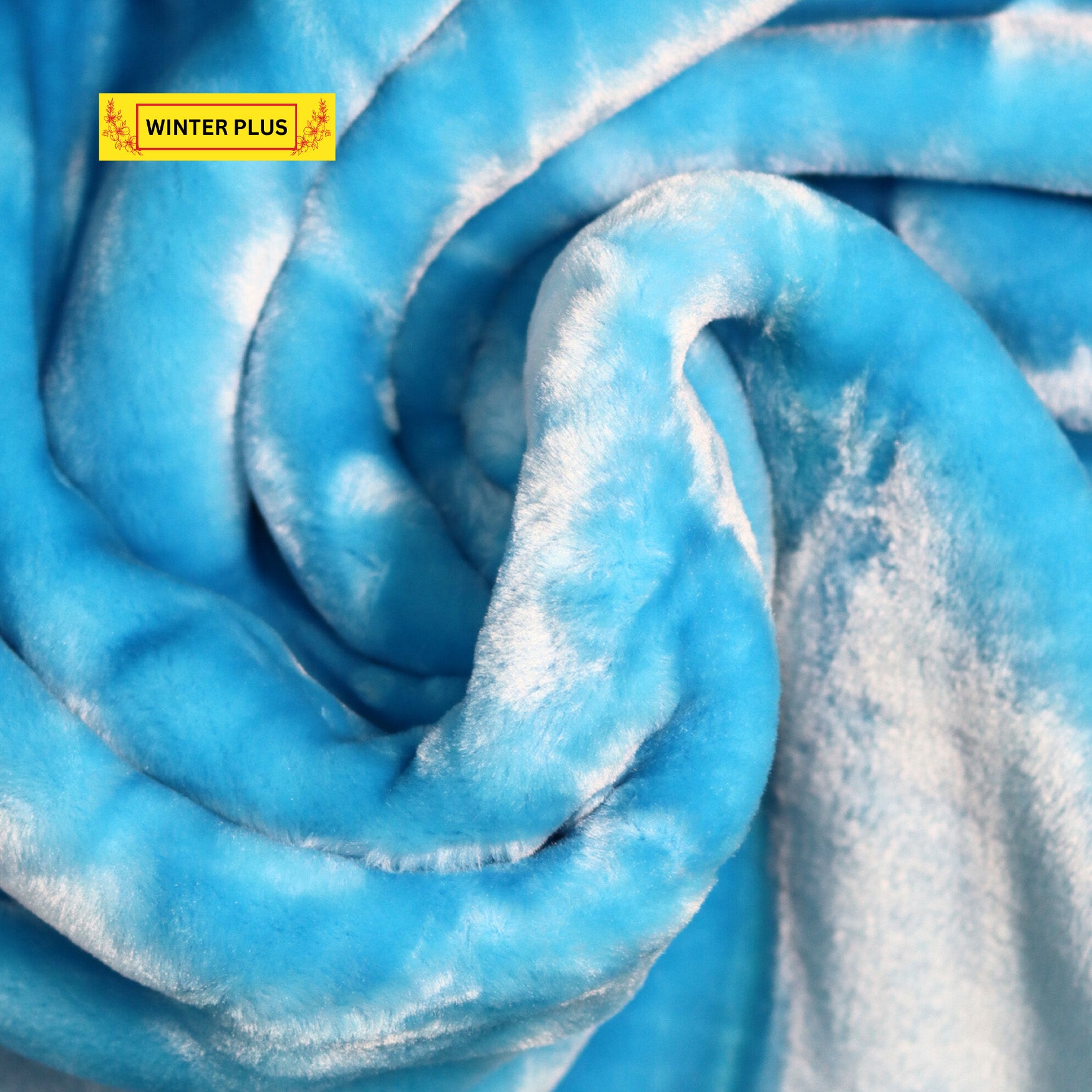 Close-Up of Plush Raschel Fabric – Sky Blue Blanket