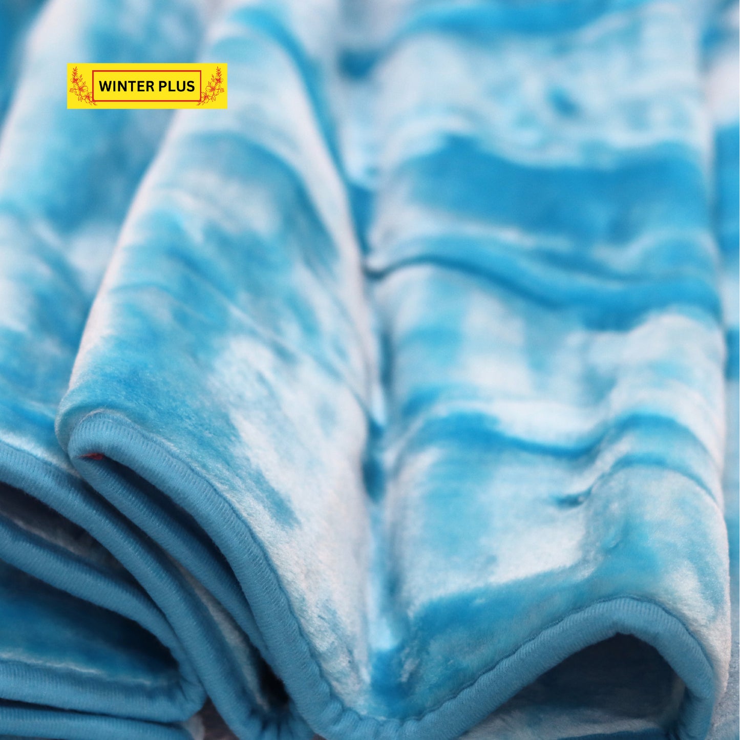 Close-Up of Plush Raschel Fabric – Sky Blue Blanket with Border