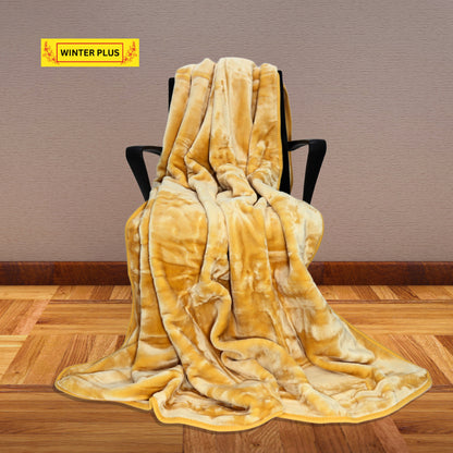 Winter Plus Blanket Display – Elegant Solid Yellow Color Dropped on Chair