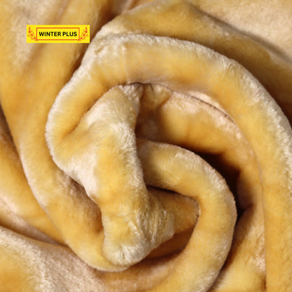 Close-Up of Soft Winter Plus Blanket Fabric – Camel Yellow