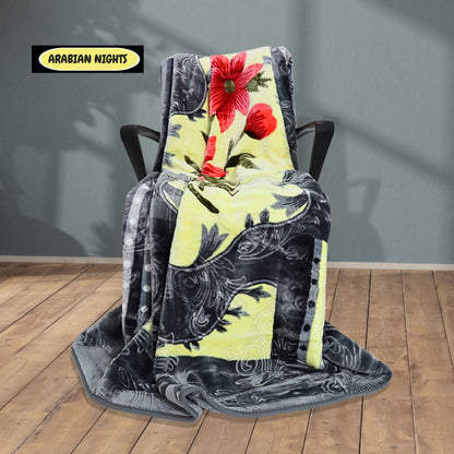 Arabian Night Blanket Draped Over Chair – Elegant Grey and Yellow Design