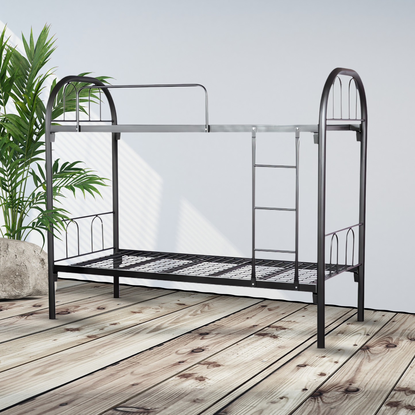 H2-Heavy Duty Black Metal Bunk Bed with Mesh Base – Space-Saving, Stylish Design