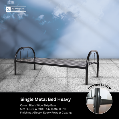 Heavy-Duty Single Metal Bed -Black- Wide Strip