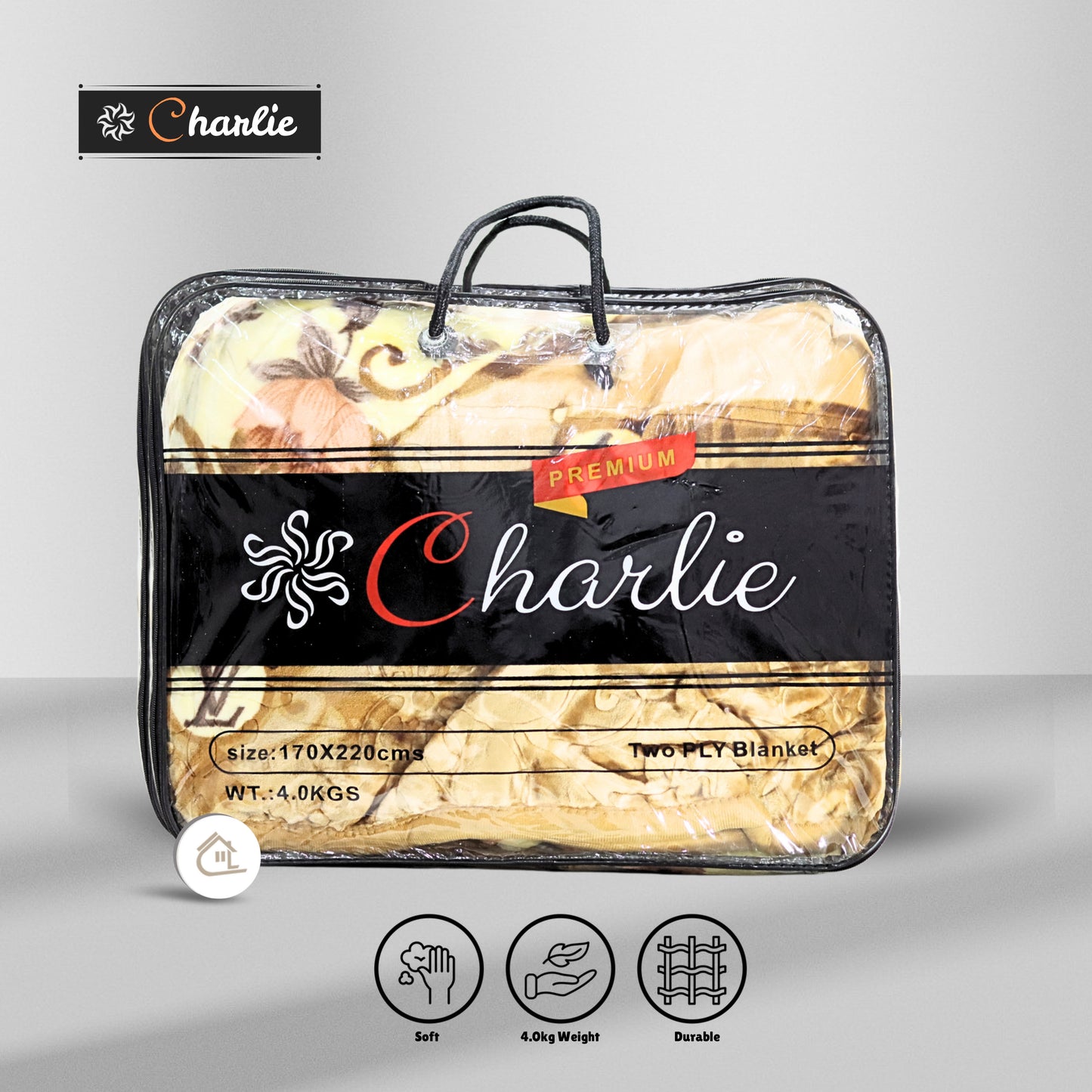 Charlie Premium Two Ply Blanket - Golden Floral Packaging