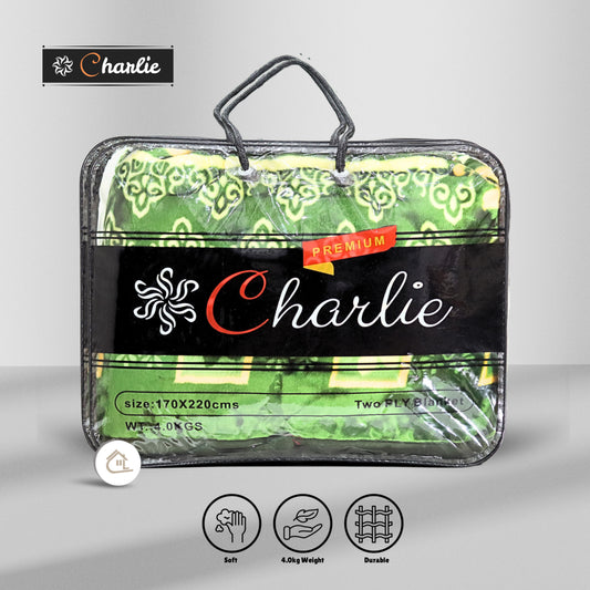 Charlie Premium Green Blanket – 4.0 kg Soft Raschel Fabric