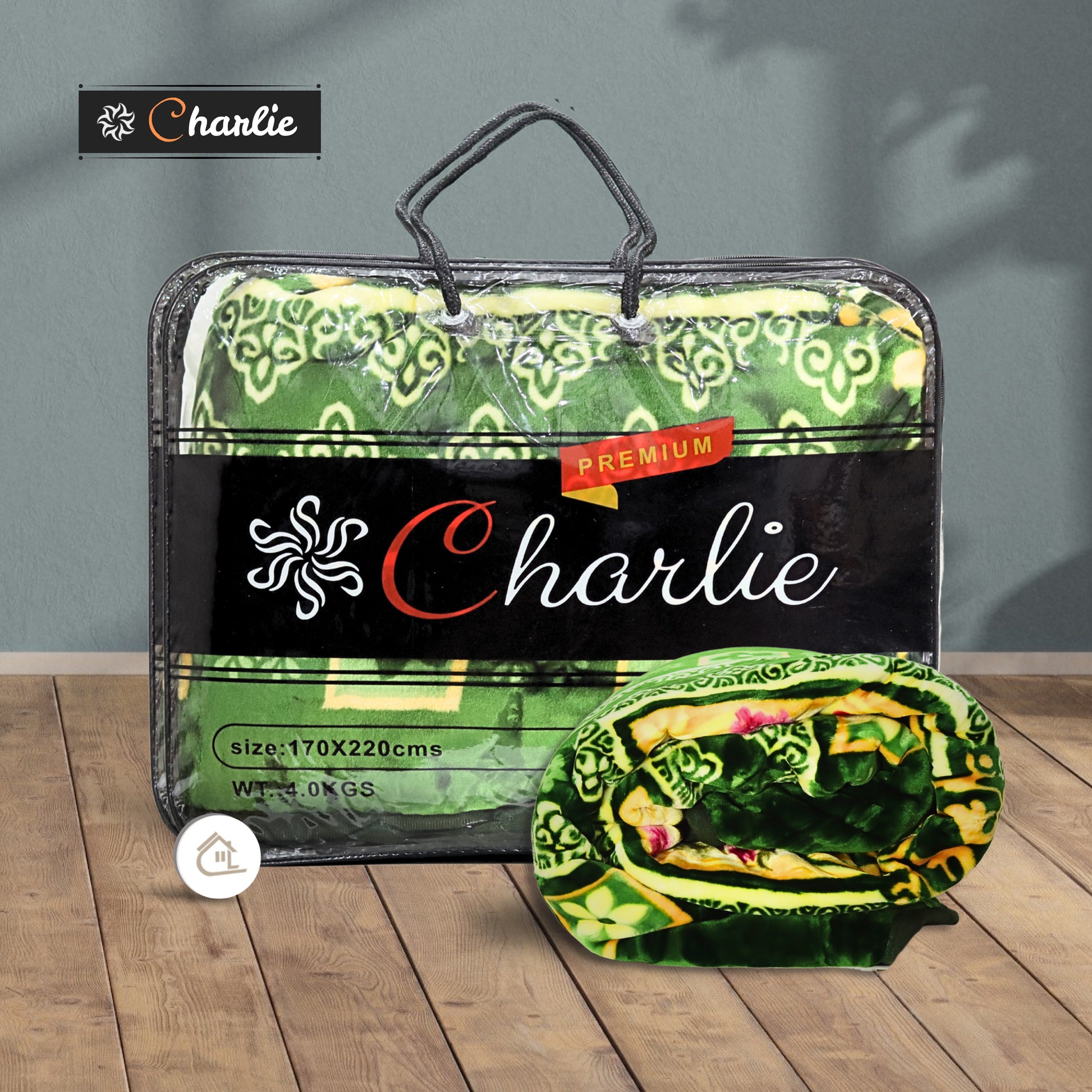 Folded Green Charlie Blanket with Floral_Patterns