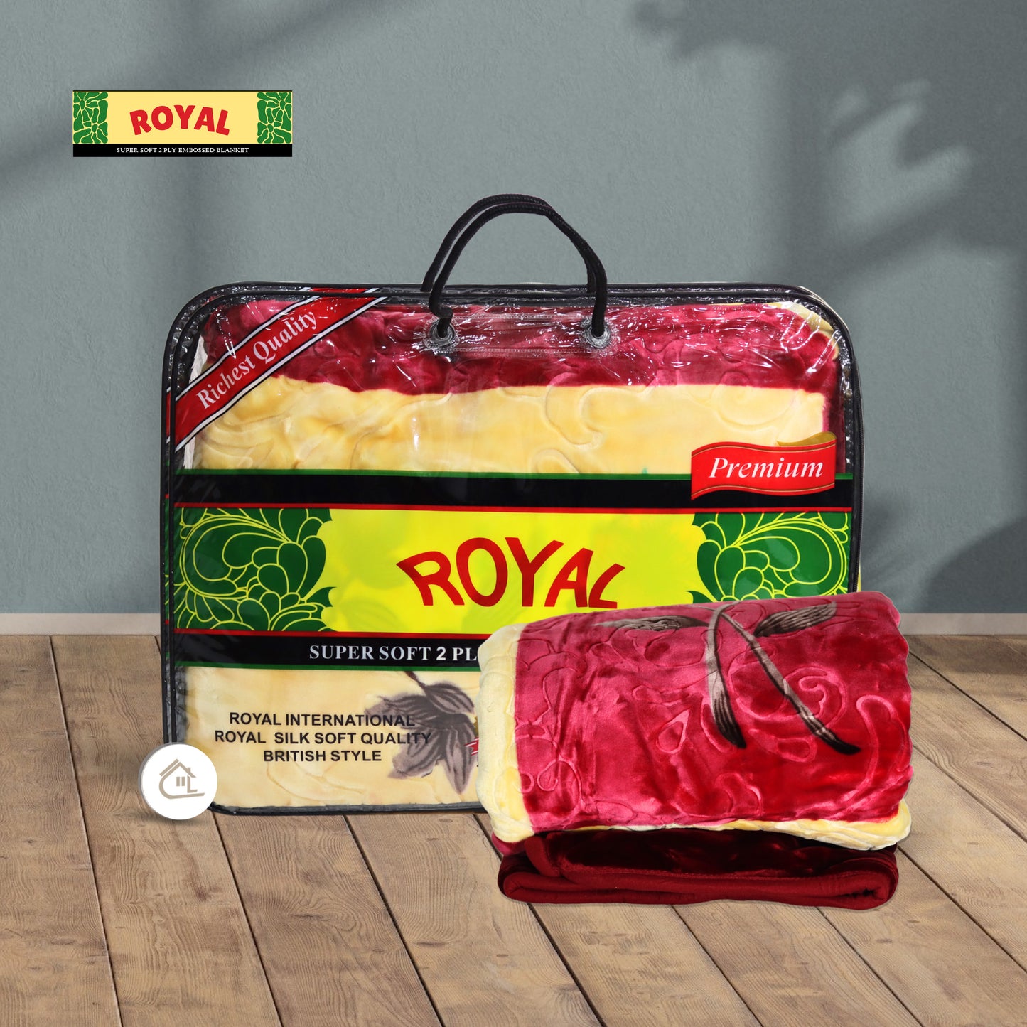 Royal International Super Soft Silk Blanket in Red & Cream Packaging and Product Display