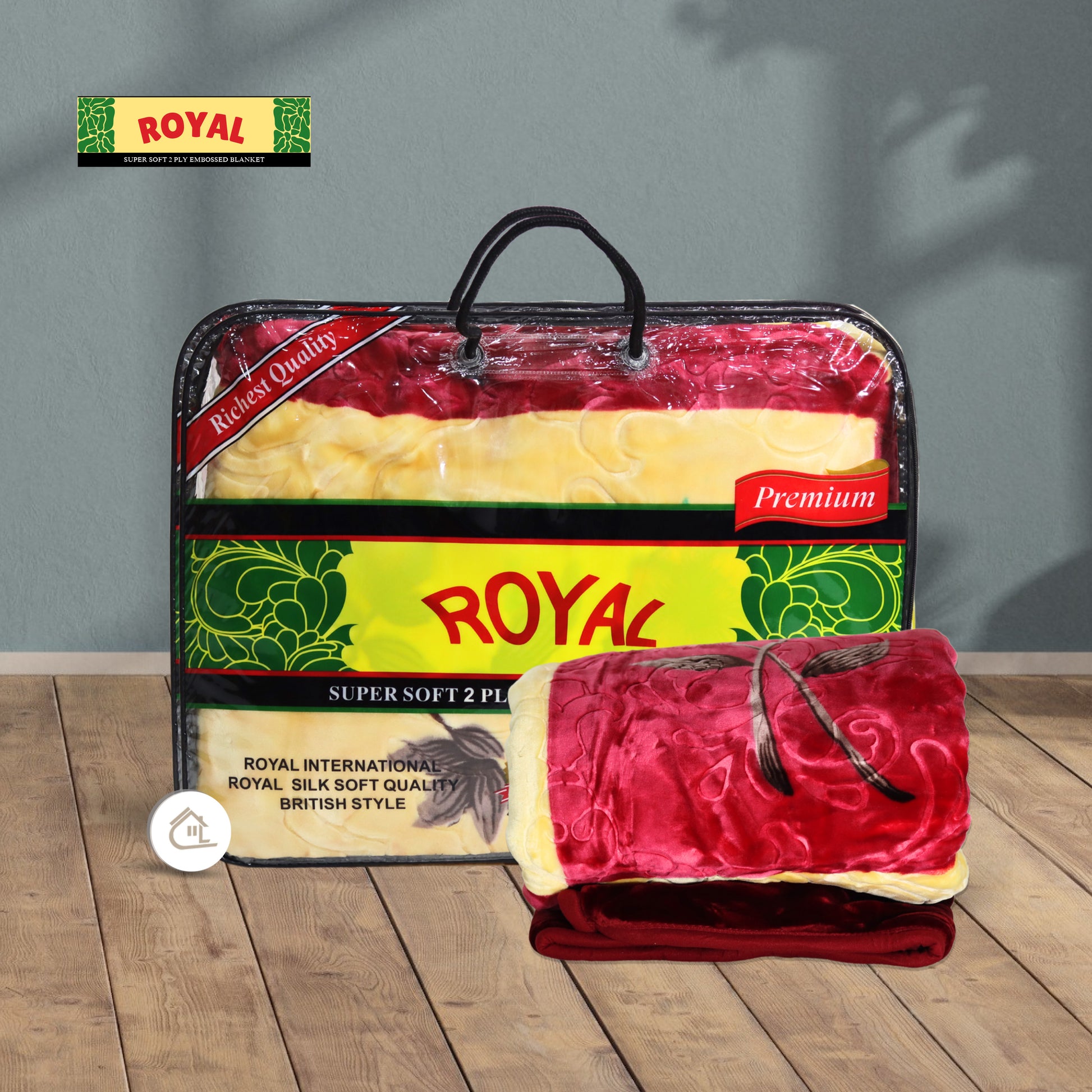 Royal International Super Soft Silk Blanket in Red & Cream Packaging and Product Display