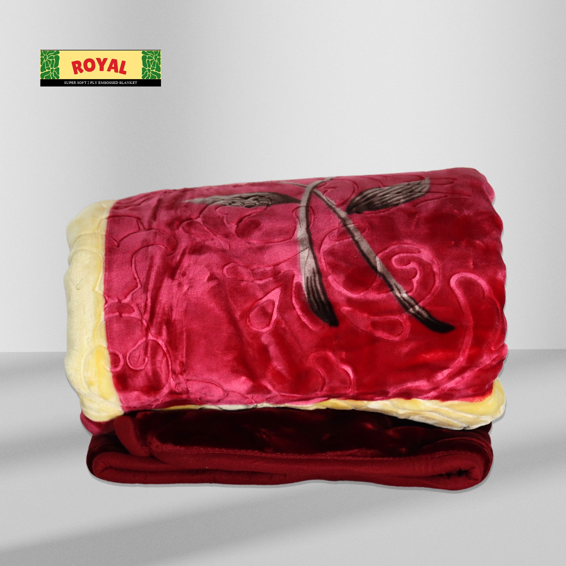 Dark Red, Yellow & Cream Super Soft Blanket folded View