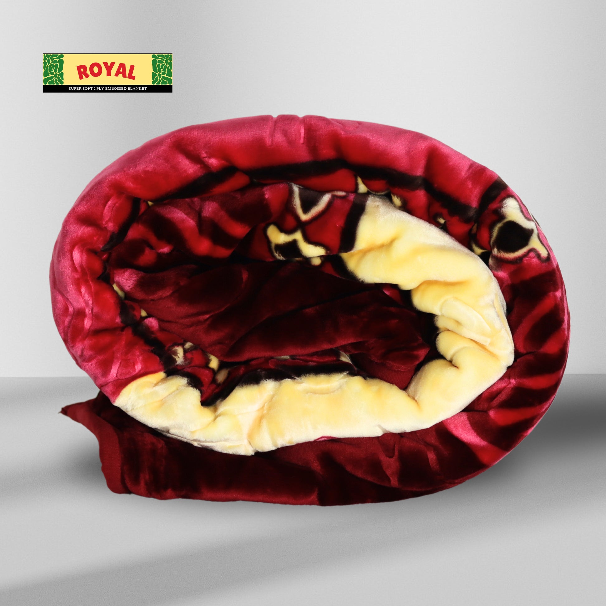 Dark Red, Yellow & Cream Super Soft Blanket rolled View