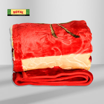 Red Floral Silk Blanket Folded View – Luxurious Comfort