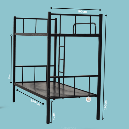 H1 Heavy Duty Black Metal Bunk Bed – L190 x W90 x H170 cm - 42 kg | Perfect for Labor Camps and Hostels