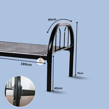 Heavy-Duty Single Metal Bed -Black- Wide Strip