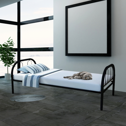 Heavy-Duty Single Metal Bed -Black- Wide Strip