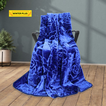 Winter Plus Navy Blue Blanket Draped on a Chair – Elegant and Cozy