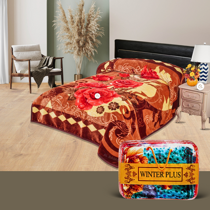 Winter Plus Blanket Draped on Bed – Elegant Floral Display